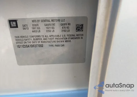 2013 Chevrolet Malibu 1Lt из США, поврежденный, VIN 1G11C5SA7DF277092